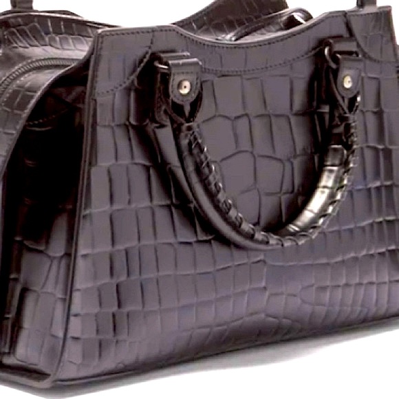 NEW AUTH BALENCIAGA CLASSIC NEO SMALL EMBOSSED CROC LEATHER GUNMETAL MED BAG - Picture 11 of 12